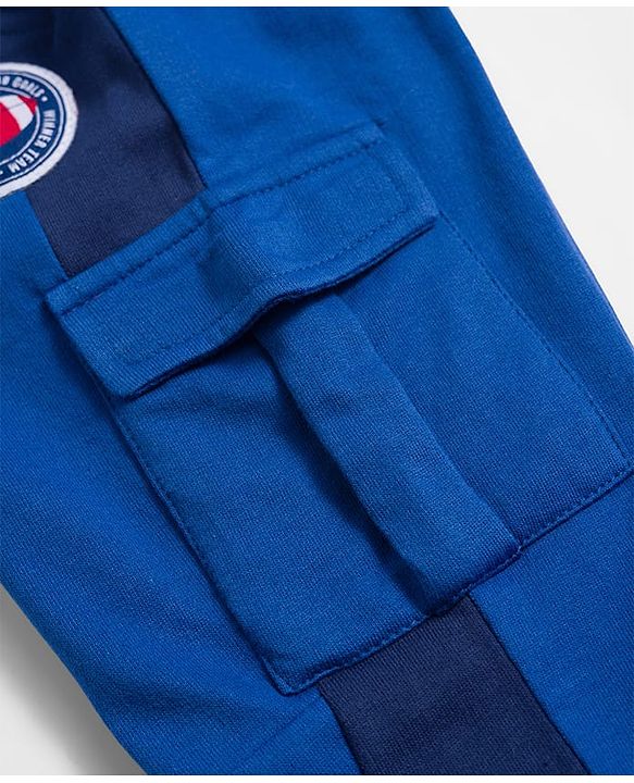 Babyhug French Terry Knit Full Length Lounge Pant With Text Patch - Blue