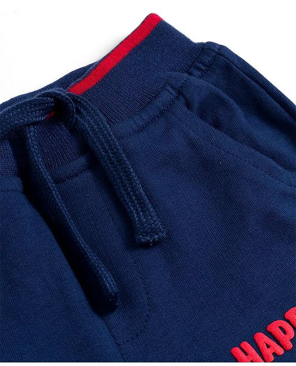 Babyhug French Terry Knit Full Length Lounge Pant With Text Embroidery - Navy Blue