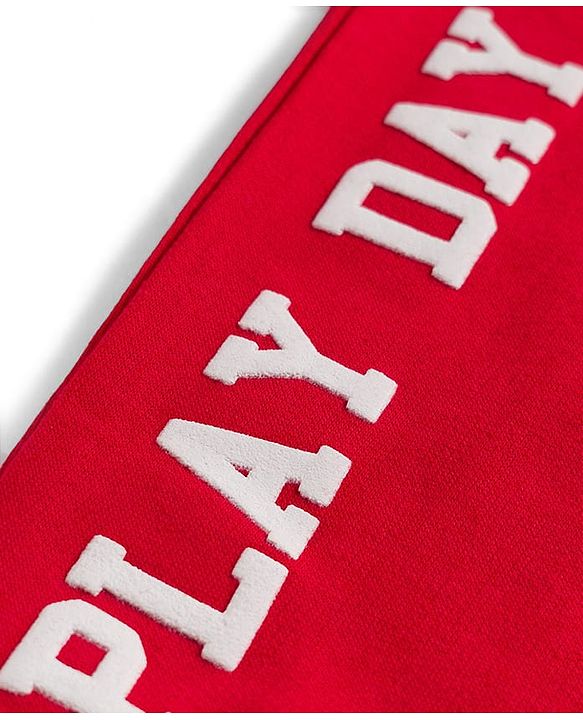 Babyhug French Terry Knit Full Length Lounge Pant with Play Day Text Print - Red