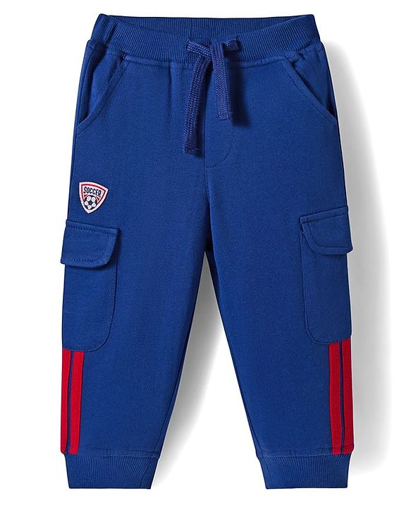 Babyhug French Terry Knit Full Length Lounge Pant with Pockets & Badge - Navy Blue