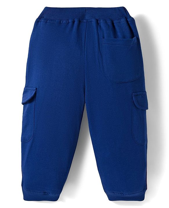 Babyhug French Terry Knit Full Length Lounge Pant with Pockets & Badge - Navy Blue