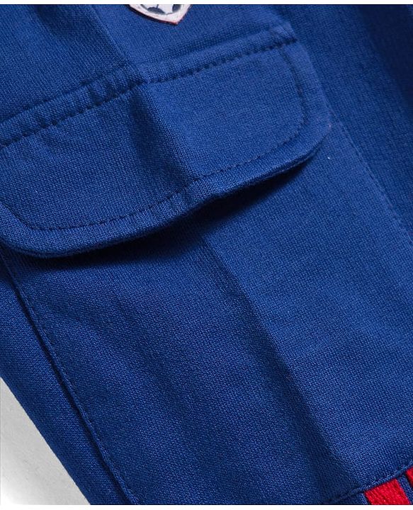 Babyhug French Terry Knit Full Length Lounge Pant with Pockets & Badge - Navy Blue