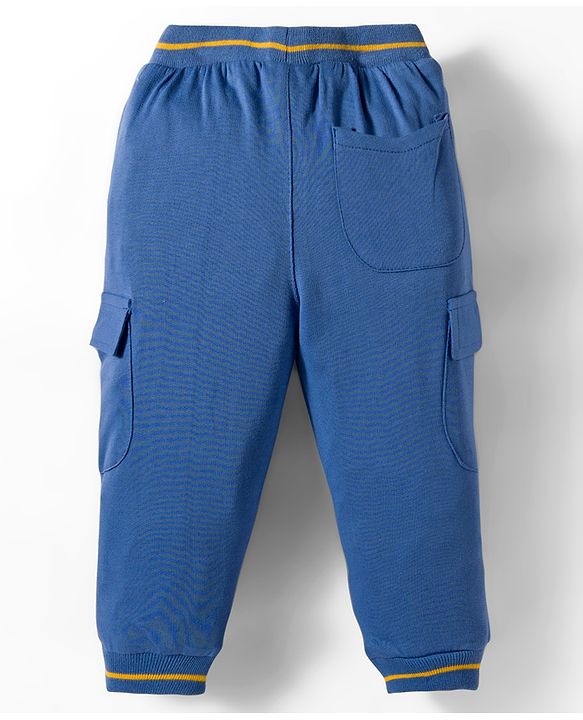 Babyhug French Terry Knit Full Length Solid Color Lounge Pant with Pocket - Blue