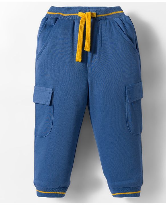 Babyhug French Terry Knit Full Length Solid Color Lounge Pant with Pocket - Blue