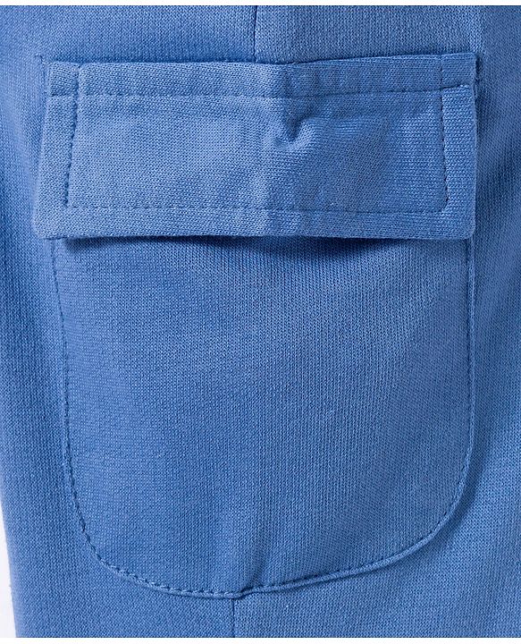 Babyhug French Terry Knit Full Length Solid Color Lounge Pant with Pocket - Blue