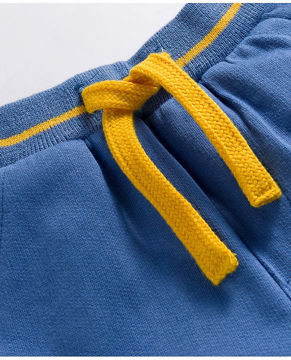 Babyhug French Terry Knit Full Length Solid Color Lounge Pant with Pocket - Blue