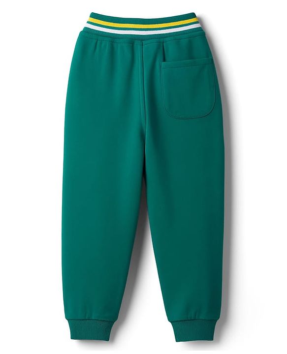 Babyhug French Terry Knit Full Length Lounge Pant with Awesome Text Print -Teal Blue