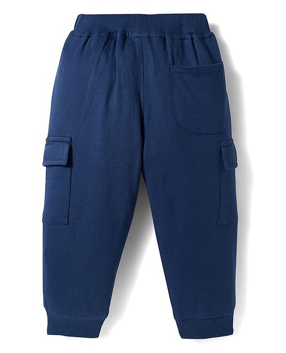 Babyhug French Terry Knit Full Length Lounge Pant with Patch - Navy Blue