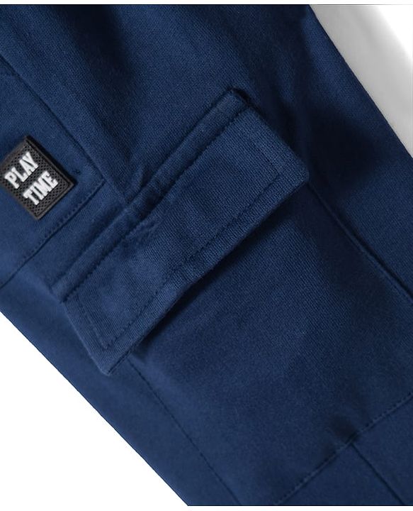 Babyhug French Terry Knit Full Length Lounge Pant with Patch - Navy Blue