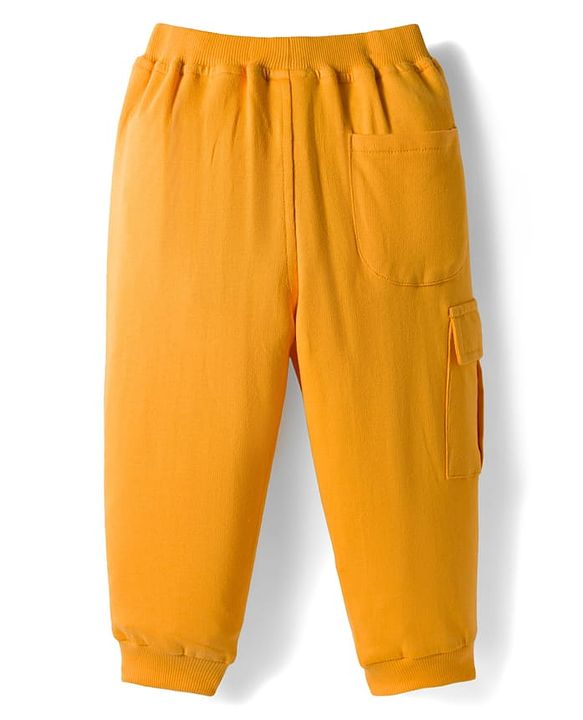 Babyhug French Terry Knit Full Length Lounge Pant With Text Print - Yellow