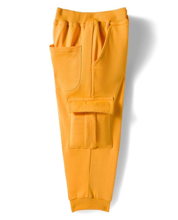 Babyhug French Terry Knit Full Length Lounge Pant With Text Print - Yellow