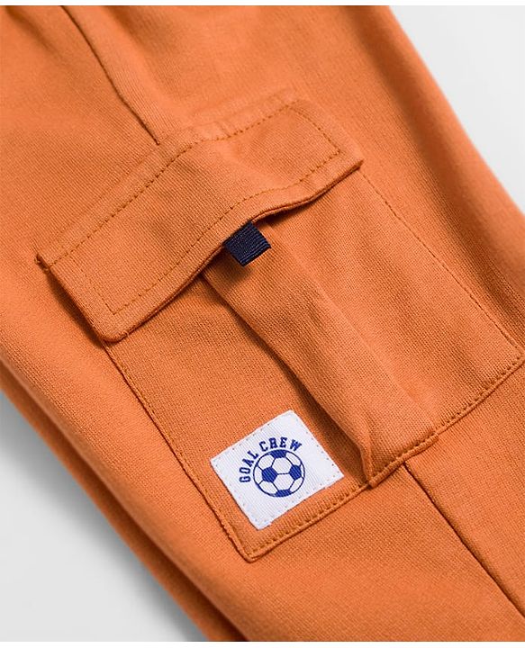 Babyhug Terry Knit Full Length Lounge Pant With Text Print - Orange