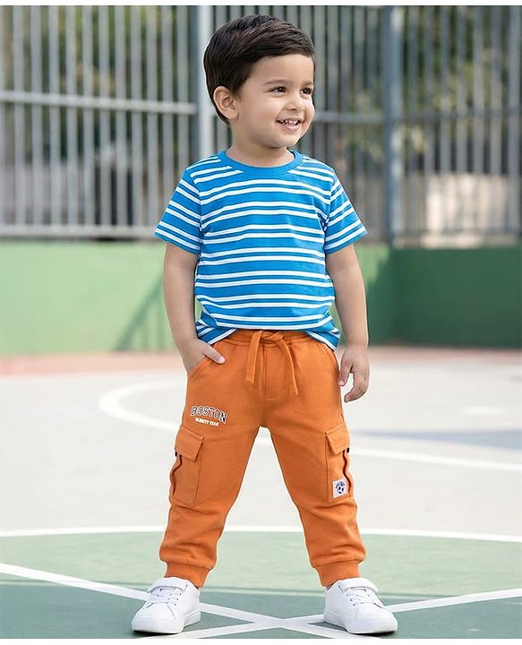 Babyhug Terry Knit Full Length Lounge Pant With Text Print - Orange