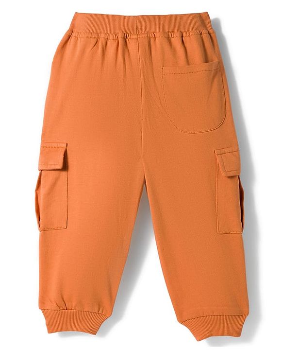 Babyhug Terry Knit Full Length Lounge Pant With Text Print - Orange