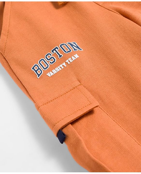 Babyhug Terry Knit Full Length Lounge Pant With Text Print - Orange