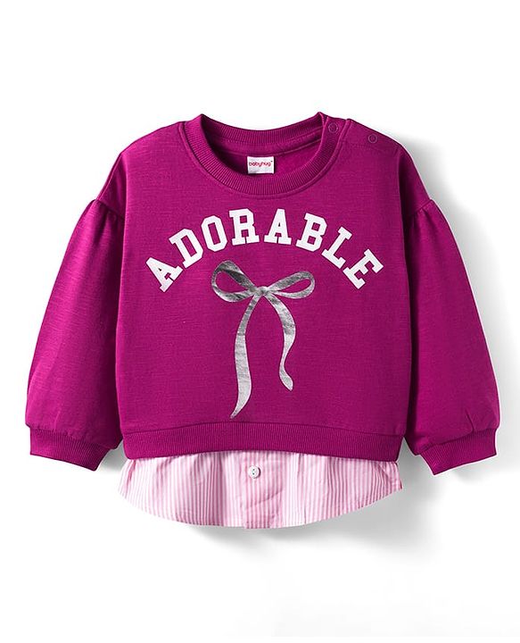 Babyhug Cotton Knit Full Sleeves Sweatshirt With Adorable Print - Dark Pink