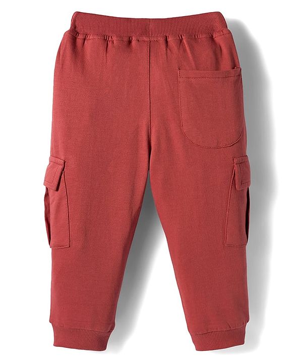 Babyhug French Terry Knit Full Length Lounge Pant With Text Patch - Brown