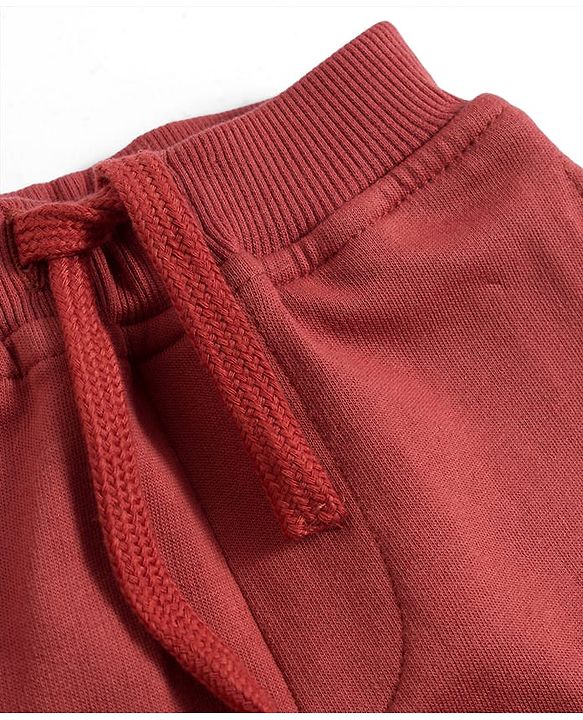 Babyhug French Terry Knit Full Length Lounge Pant With Text Patch - Brown