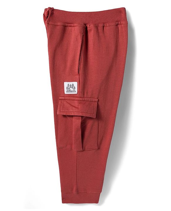 Babyhug French Terry Knit Full Length Lounge Pant With Text Patch - Brown