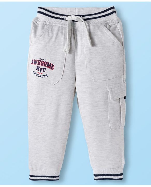 Babyhug Knit Full Length French Terry Lounge Pant With Text Print - White