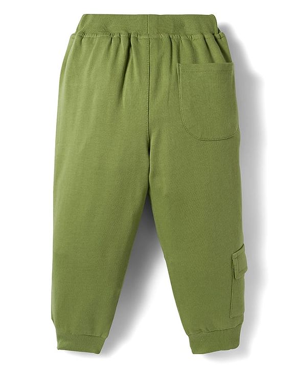Babyhug French Terry Knit Full Length Lounge Pant with Text Embroidery - Olive Green