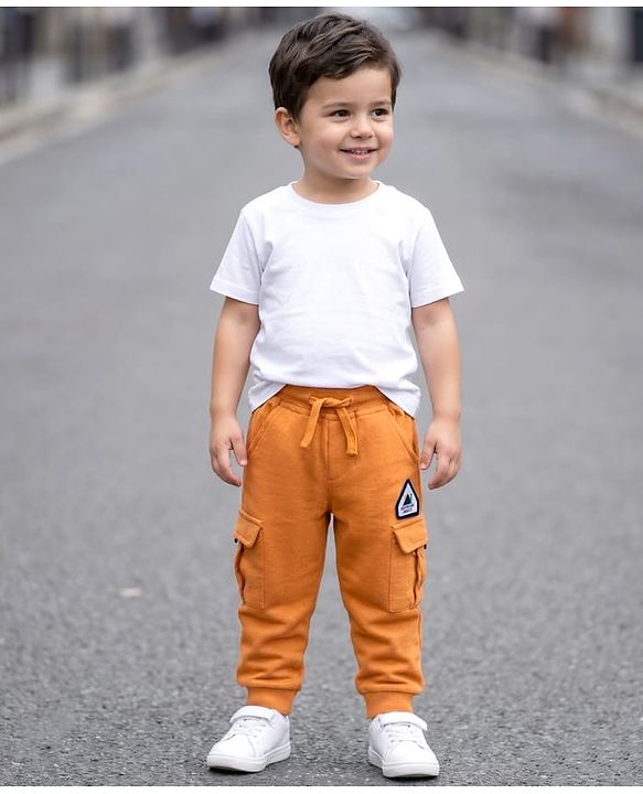 Babyhug French Terry Knit Full Length Lounge Pant With Text Patch - Brown