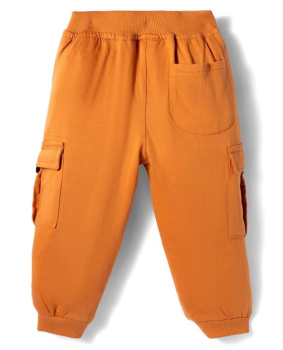 Babyhug French Terry Knit Full Length Lounge Pant With Text Patch - Brown
