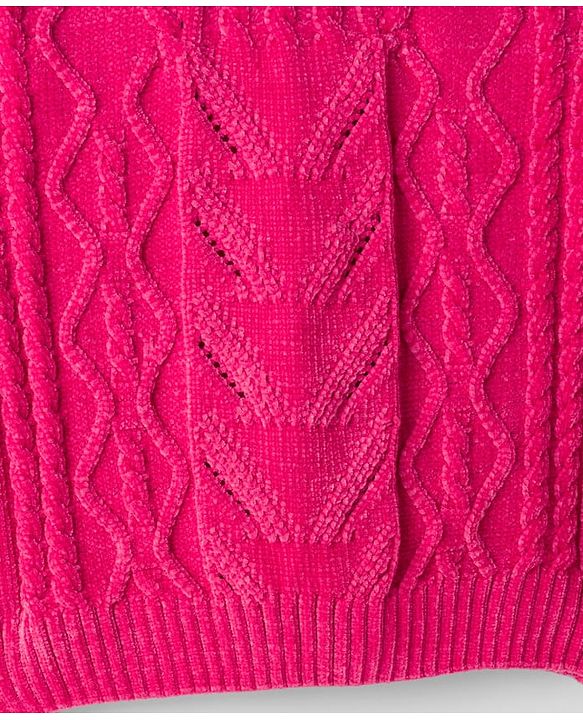 Babyhug Knit Full Sleeves Pullover Sweater with Cable Knit Design & Frill Detailing - Dark Pink