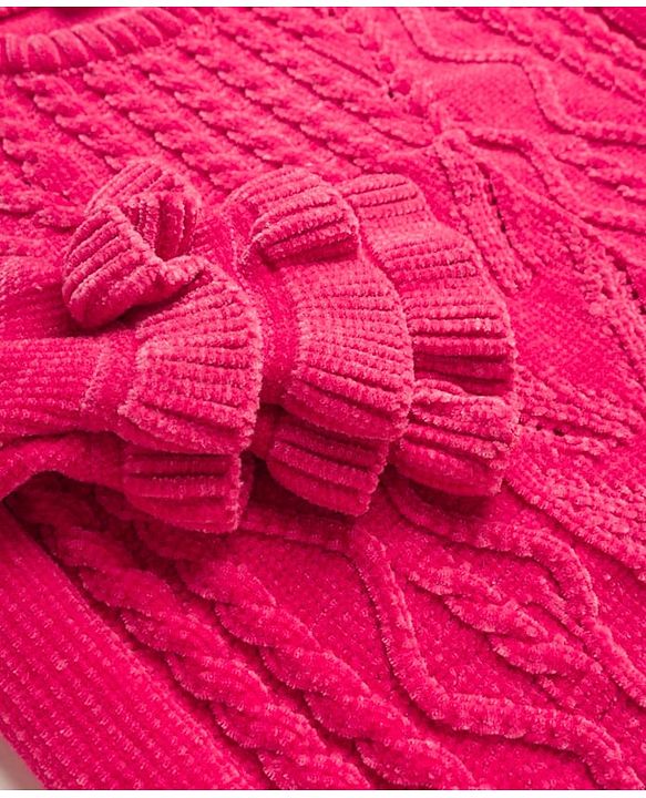 Babyhug Knit Full Sleeves Pullover Sweater with Cable Knit Design & Frill Detailing - Dark Pink