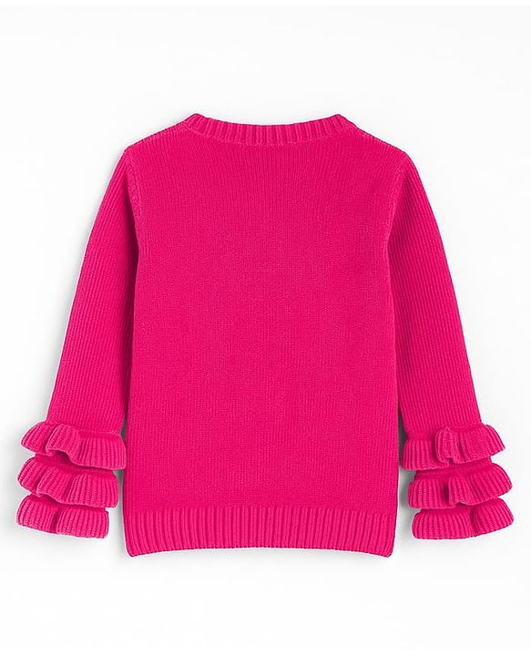 Babyhug Knit Full Sleeves Pullover Sweater with Cable Knit Design & Frill Detailing - Dark Pink