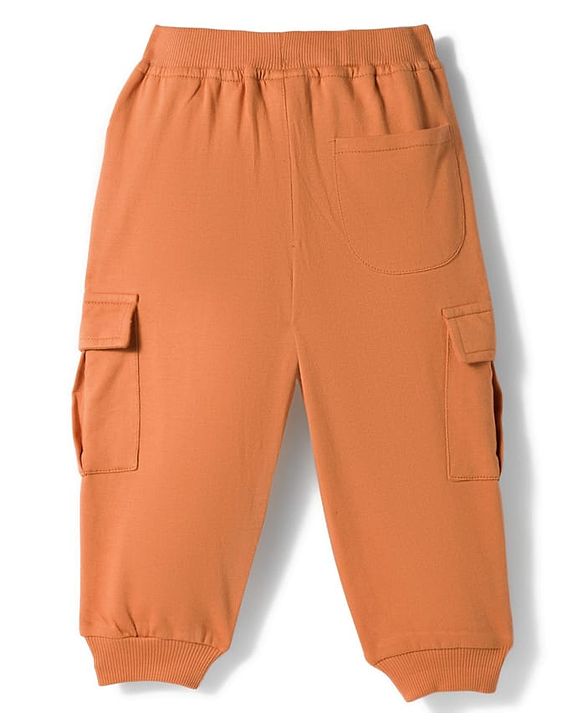 Babyhug French Terry Knit Full Length Lounge Pant with Text & Number Print - Brown