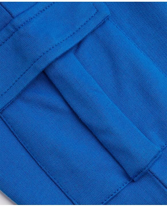 Babyhug French Terry Knit Full Length Lounge Pant With Text Badge - Blue