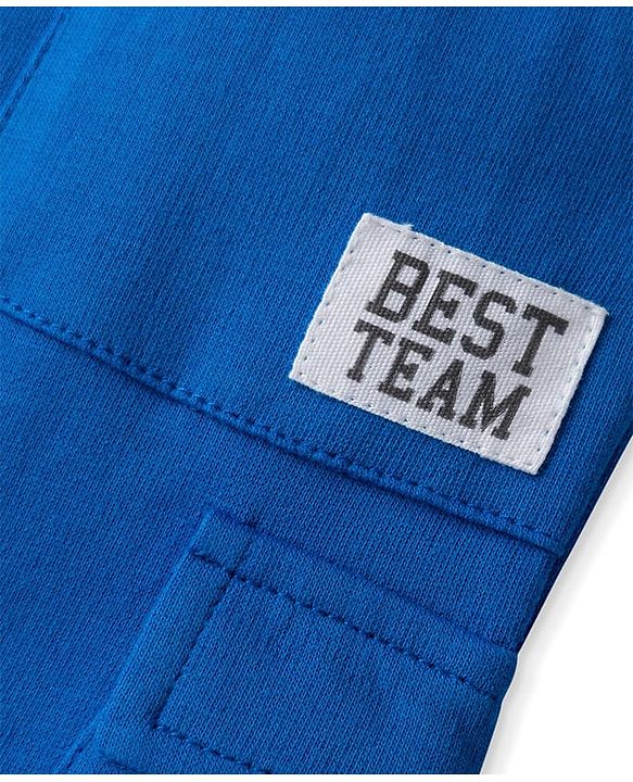 Babyhug French Terry Knit Full Length Lounge Pant With Text Badge - Blue