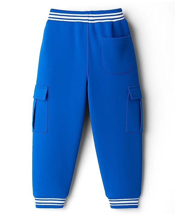 Babyhug French Terry Knit Full Length Lounge Pant With Text Badge - Blue