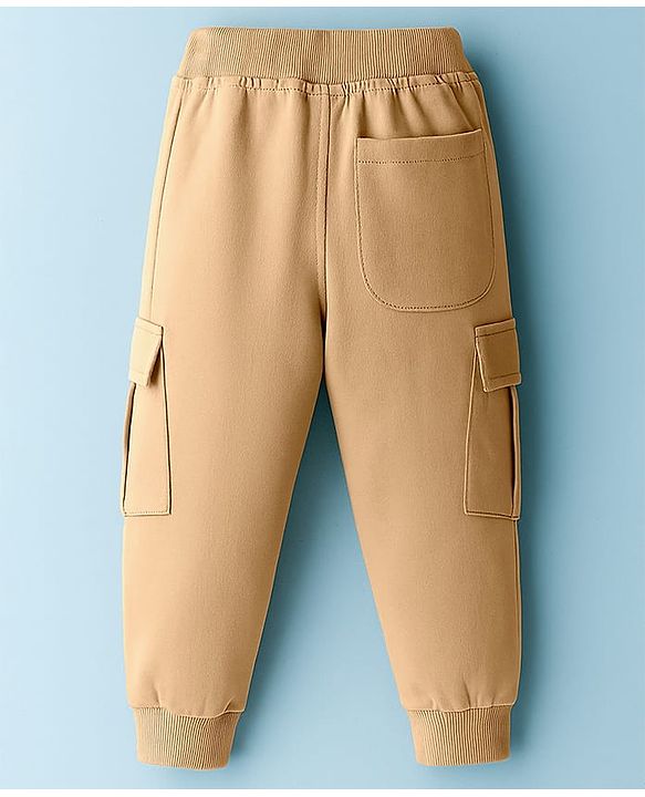 Babyhug French Terry Knit Full Length Lounge Pant With Text Print - Brown