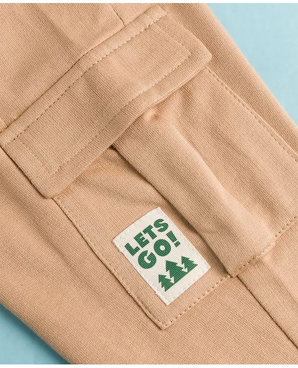 Babyhug French Terry Knit Full Length Lounge Pant With Text Print - Brown