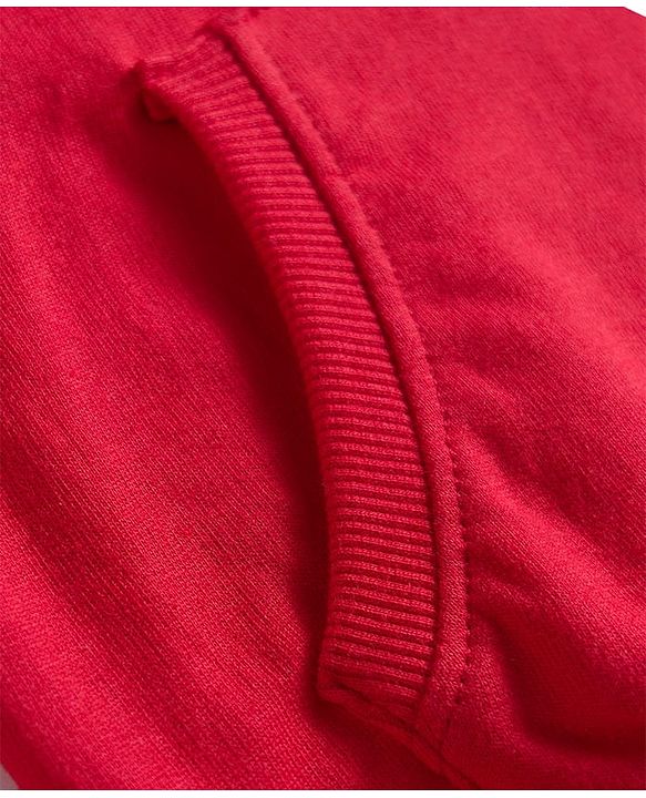 Babyhug Cotton Knit Full Sleeves Sweatshirt With Floral Embroidery & Kangaroo Pockets - Red