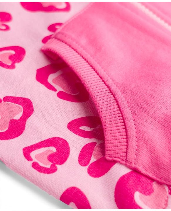 Babyhug Cotton Knit Full Sleeves Hooded Sweatjacket With Heart Print & Kangaroo Pockets - Pink