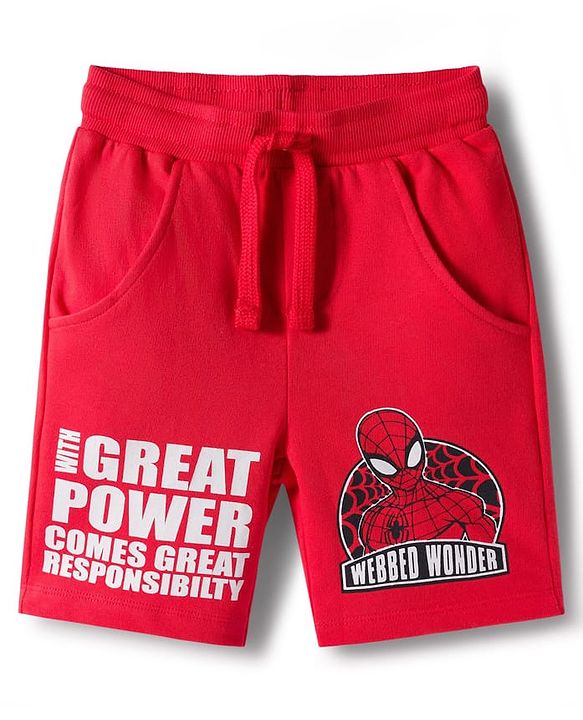 Pine Kids Marvel Terry Knit Knee Length Shorts with Spiderman Graphics Pack of 2 - Red & Black