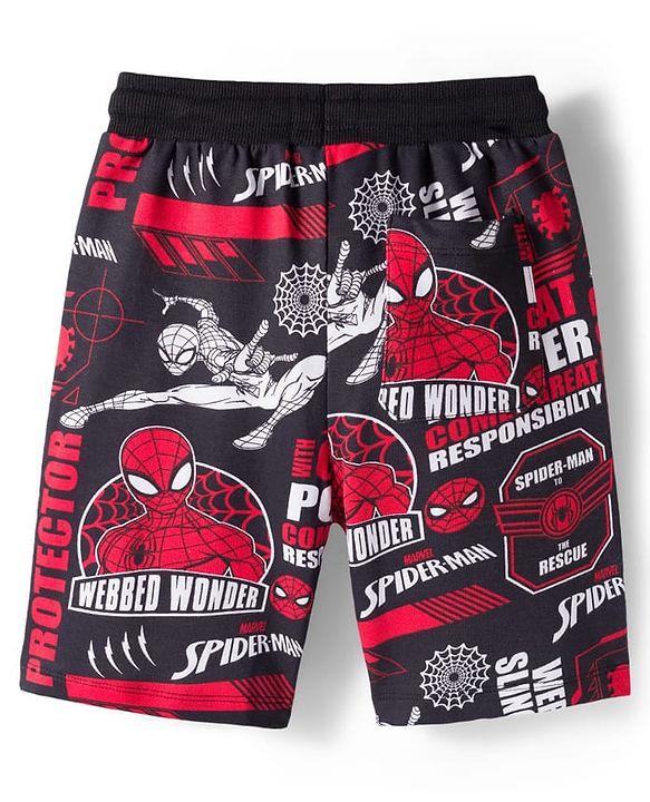 Pine Kids Marvel Terry Knit Knee Length Shorts with Spiderman Graphics Pack of 2 - Red & Black