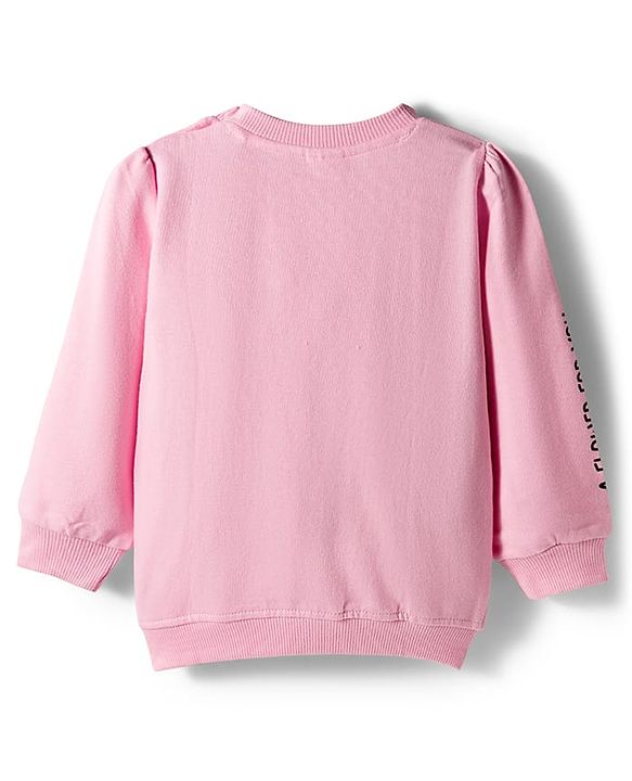 Babyhug Cotton Knit Full Sleeves Sweatshirt With Floral Print & Applique - Pink