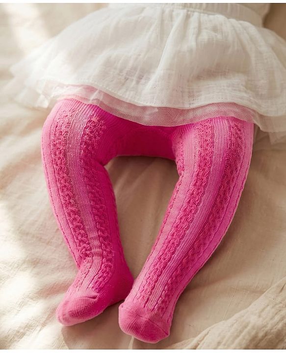 Cute Walk by Babyhug Cotton Knit Anti Bacterial Tights With Cable Knit Design - Dark Pink