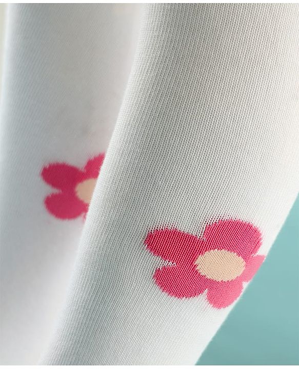 Cute Walk by Babyhug Cotton Knit Anti Bacterial Tight With Floral Design - White