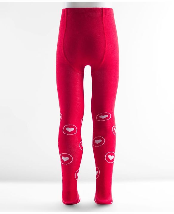 Cute Walk by Babyhug Cotton Knit Anti-bacterial Footed Tights with Heart Print - Red