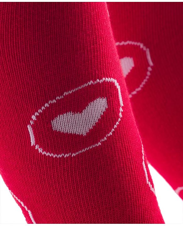 Cute Walk by Babyhug Cotton Knit Anti-bacterial Footed Tights with Heart Print - Red