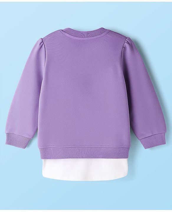 Babyhug Cotton Knit Full Sleeves Overlapped Sweatshirt With Teddy Bear Applique - Purple