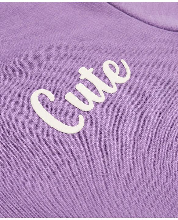 Babyhug Cotton Knit Full Sleeves Overlapped Sweatshirt With Teddy Bear Applique - Purple