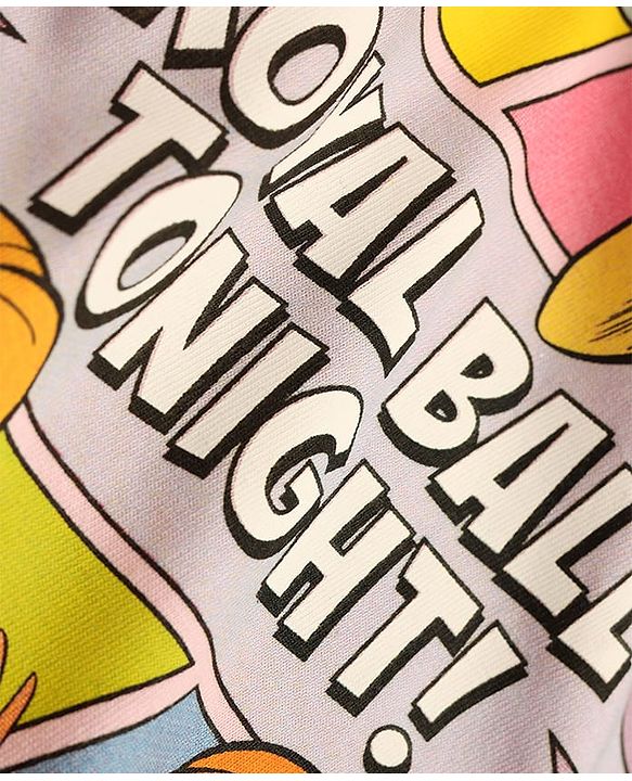 Pine Kids Disney Single Jersey Knit Half Sleeves Shorts Night Suit with Disney Princess Graphics - Pink & Lilac
