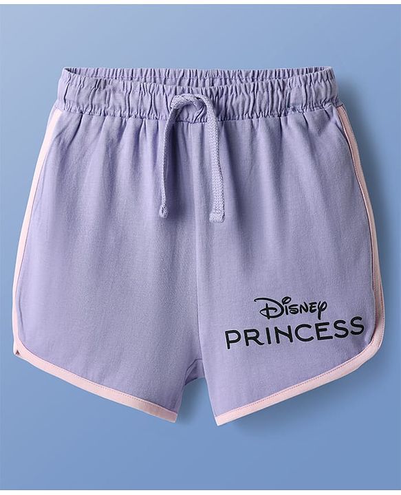 Pine Kids Disney Single Jersey Knit Half Sleeves Shorts Night Suit with Disney Princess Graphics - Pink & Lilac