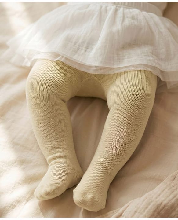 Cute Walk by Babyhug Cotton Woven Anti Bacterial Solid Coloured Tights - Beige